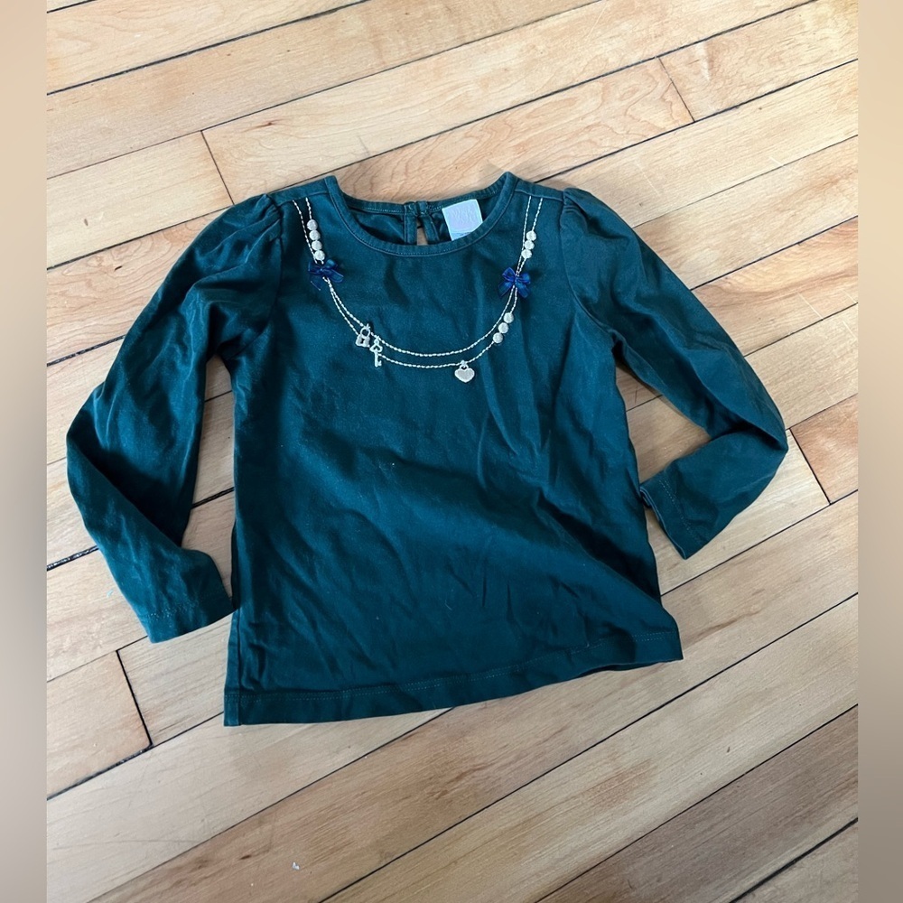 Janie and Jack long sleeve forest green with gold necklace detail